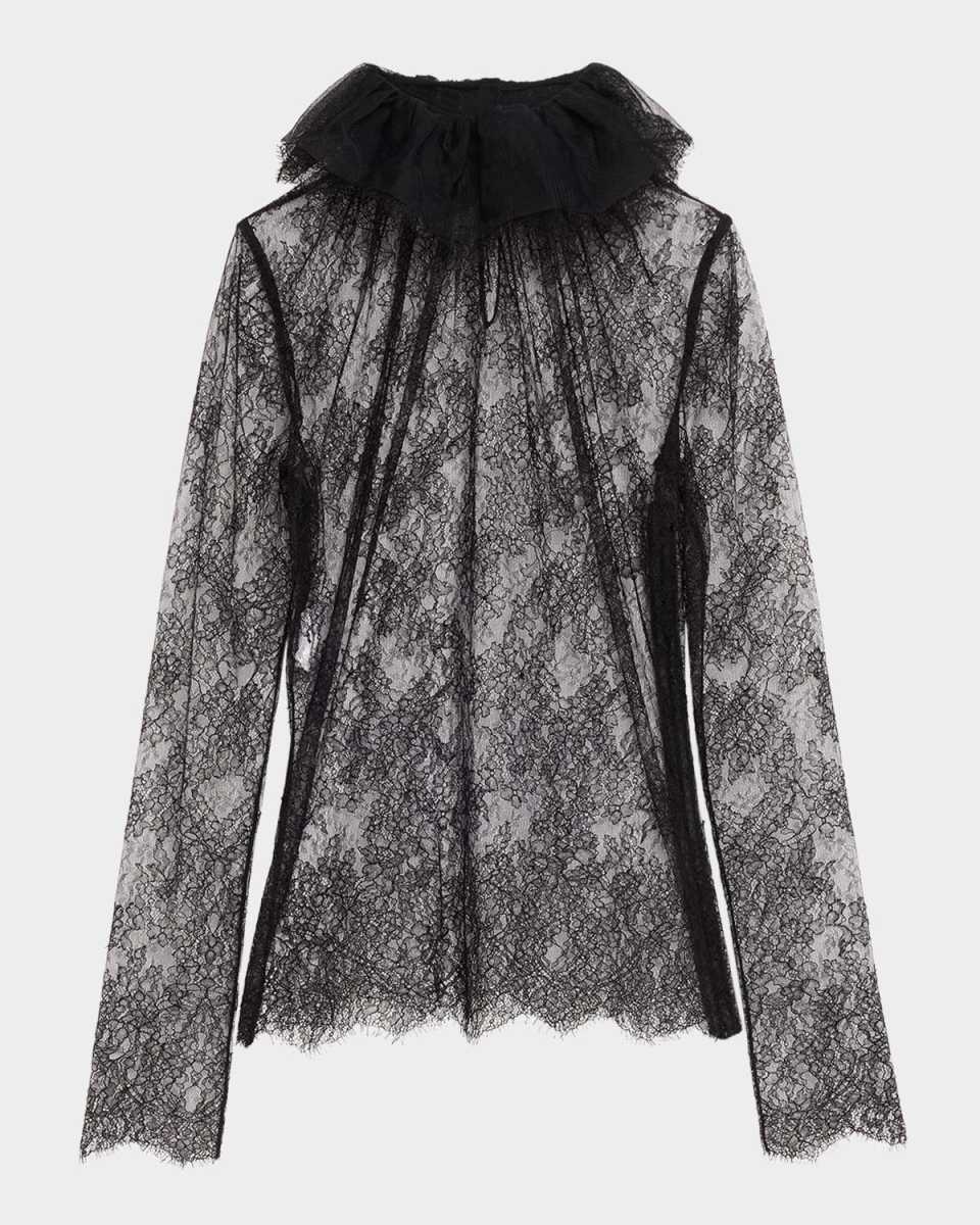 Ruffle Collar Sheer Lace Top